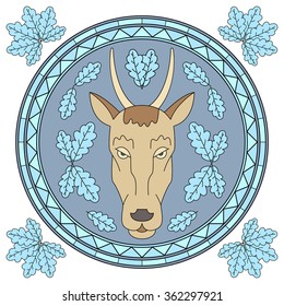 Emblem with antelope can be used for graphic design, textile design or web design.