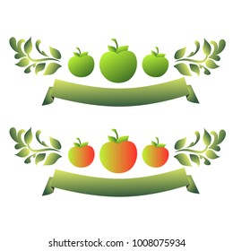 Emblem with apples and ribbon.
