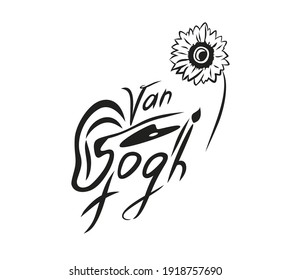 The emblem of the artist Vincent van Gogh. Black and white logo in the form of a brush and palette.