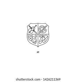 Emblem of arts, line vector design, symbol music, artist or paint, theater and choreography, ballet.