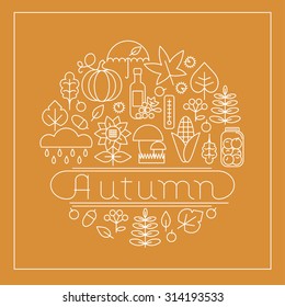 Emblem of autumn.Collection of icons of autumn season and autumn activities.Vector illustration.