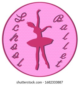 Emblem, Avatar of a Ballet School. Silhouette of a Ballerina in a Tutu in a Circle for an Avatar for Social Networks With a Pink Background. Trend Vector Stock Illustration.