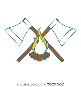 emblem with axs and campfire icon 