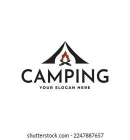 Emblem badge campfire bonfire logo design 