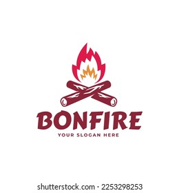 Emblem badge campfire bonfire logo design 