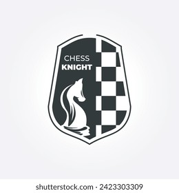 emblem badge chess knight logo design template. vintage vector chessboard icon label illustration design