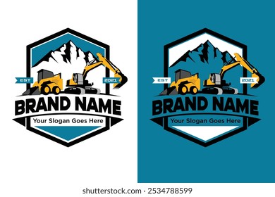 emblem badge Heavy equipment Skid Steer and Excavator vector illustration logo design