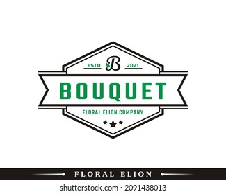 Emblem Letra B y hoja para el diseño del logotipo de Bouquet vintage Inspiración