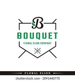 Emblem Badge Letter B and Leaf for Vintage Bouquet Logo Design Inspiration