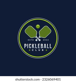 Emblem badge Pickleball club logo design, pickleball racket icon vector on white background