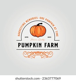 emblem badge pumpkin farm logo icon vector design illustration