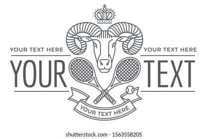 Emblem, badge with a ram head in the style of linear engravings, armorial symbols. in the style of linear engravings, armored symbols.  Coat of arms, heraldry. Logo tennis club with the head of a RAM 