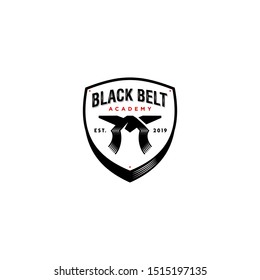 emblem ,badge, shield karate black belt logo icon vector illustration design taekwondo mix muscle art , muay thai, sabuk silat