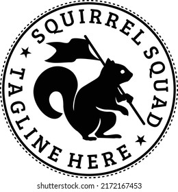 emblem badge stamp squirrel logo, squirrel holding flag illustration, soccer team logo design concept