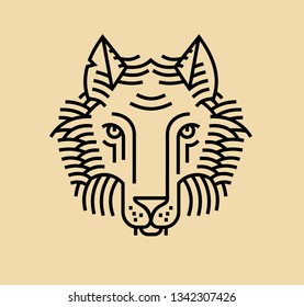 Emblem, badge with a wolf head in the style of linear engravings, armorial symbols.in the style of linear engravings, armored symbols.  Coat of arms, heraldry.  