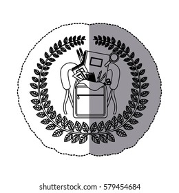 emblem bag with school tools icon, vector illustration design