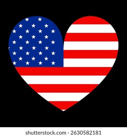 Emblem banner heart flag United States of America badge vector illustration isolated. Patriotic USA sticker, national symbol. America state.
