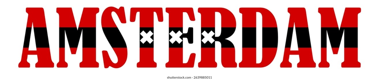 Emblem banner Netherlands city Amsterdam flag symbol vector illustration isolated. Patriotic sign of town in Holland, Europe, EU. Travel trip souvenir Amsterdam sticker. Tourists T shirt print stamp.