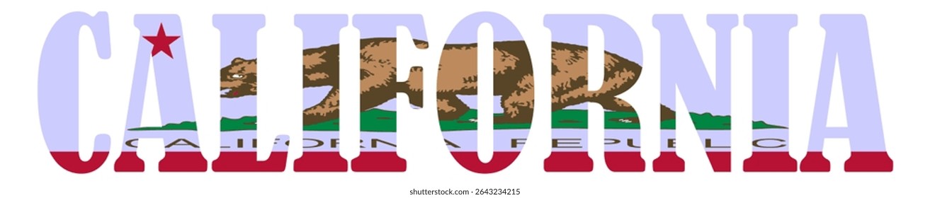 Emblem banner state California flag national symbol vector illustration isolated. Patriotic sign of state in United States of America. Travel and trip souvenir California sticker for tourists. T shirt