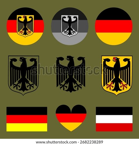 Emblem banner state Germany flag national symbol vector illustration isolated. Patriotic sign state in Europe, EU member. Circle badge Germany flag sticker. T shirt print tourist. Coat of arms Germany