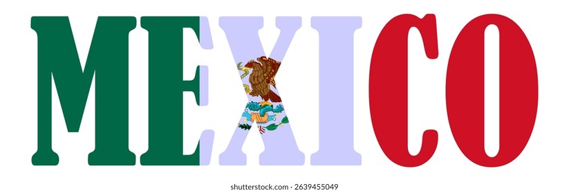 Emblem banner state Mexico flag national symbol vector illustration isolated. Patriotic sign of state in Central America. Travel and trip souvenir Mexico sticker for tourists. T shirt print stamp.