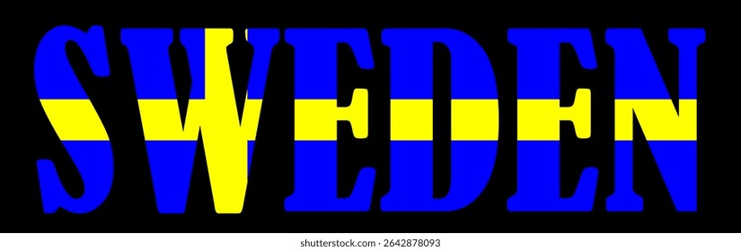 Emblem banner state Sweden flag national symbol vector illustration isolated. Patriotic sign of Scandinavian state in Europe. Travel and trip souvenir Sweden sticker for tourists. T shirt print.