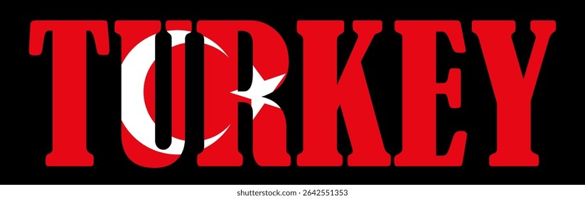 Emblem banner state Turkey flag national symbol vector illustration isolated. Patriotic sign of state in Europe and Asia. Travel and trip souvenir Turkey sticker for tourists. T shirt print.