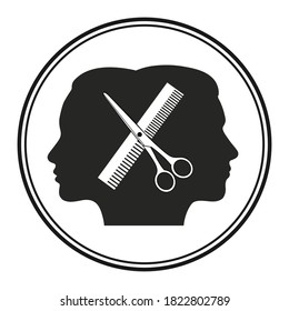emblem for barbershops and beauty salons. silhouette of man and woman with scissors in a circle
