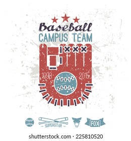 Emblem baseball campus team. Graphic design for t-shirt.  Color  print on a  white background