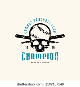 Emblem of baseball champion team with vintage texture for sticker and t-shirt design. Color print on white background