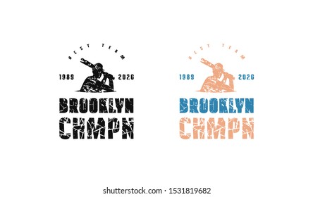 Emblem of baseball championship. Design with vintage texture for t-shirt. Black and color print on white background