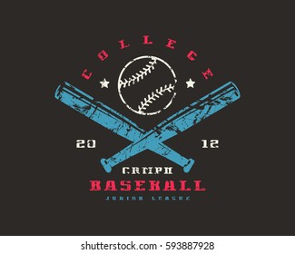 Emblem of baseball championship. Graphic design for t-shirt. Color print on black background
