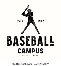 Emblem for baseball game. Silhouette style graphic design for t-shirt. Black print on white background