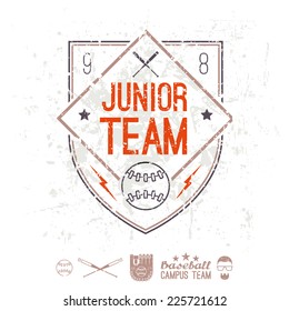 Emblem baseball junior college team. Graphic design for t-shirt.  Color  print on a  white background