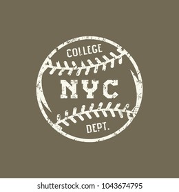 Emblem of the baseball team of New York. Graphic design for t-shirt. White print on brown background