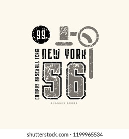 Emblem of baseball team with vintage texture for sticker and t-shirt design. Color print on white background