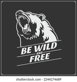The emblem with bear. Print design for t-shirt.