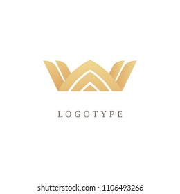 Emblem beauty spa, cosmetics, jewerly, hotel, restaurant. Wedding elegant outline icon. Vector imperial luxury crown logo design. Line art gold ornate symbol. Vintage premium king, queen vector sign.