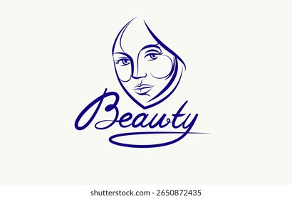 Emblem for a beauty studio or cosmetology clinic or cosmetics brand, vector illustration of a beauty woman face with Beauty work handwritten lettering, classic style logo.