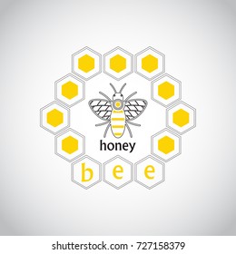 emblem bee design for packing corporate identity background with gold combs