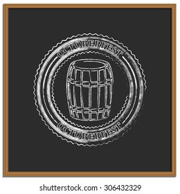 Emblem Beer Festival Oktoberfest drawn  in chalk on a black background, part three, vector illustration.
