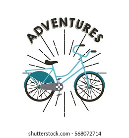 emblem with bicycle icon and decorative sunburst over white background. vector illustration