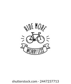 Emblem with bicycle and ribbons doodle vector print . Bike sticker