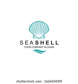 emblem of blue seashell isolated on white background