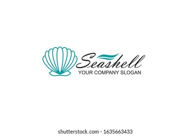 emblem of blue seashell isolated on white background