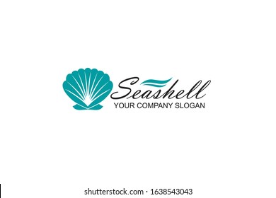 emblem of blue seashell isolated on white background