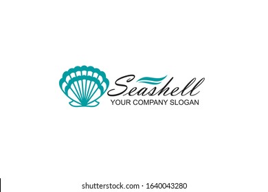 emblem of blue seashell isolated on white background