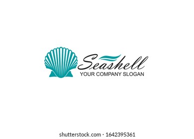emblem of blue seashell isolated on white background