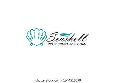 emblem of blue seashell isolated on white background