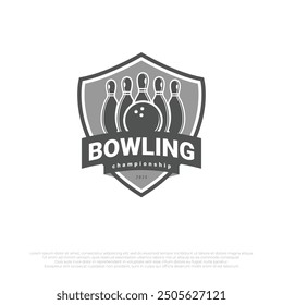 emblem of bowling logo template design. illustration vector element of bowling ball and bowling pins